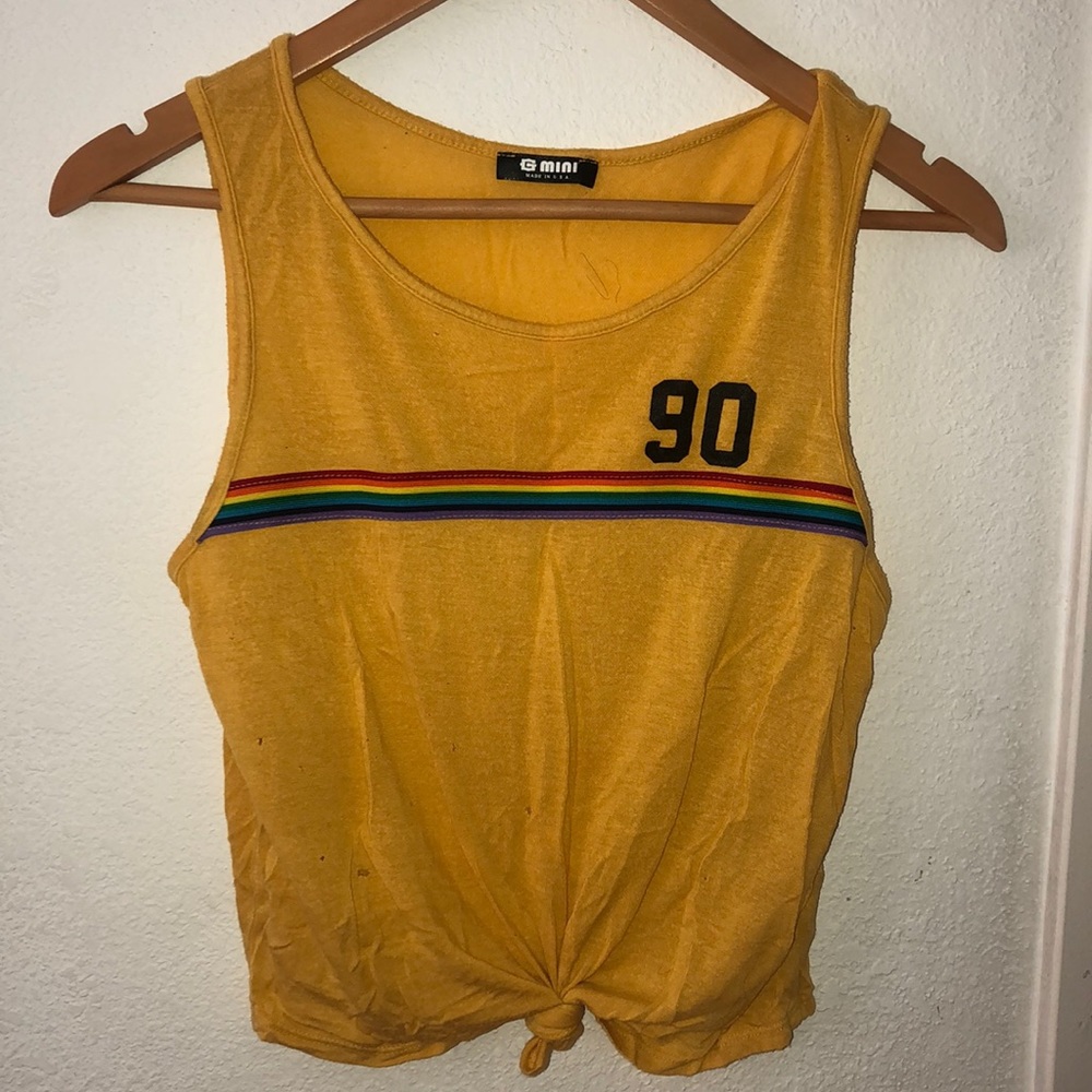 Rainbow Striped Yellow Tank Top